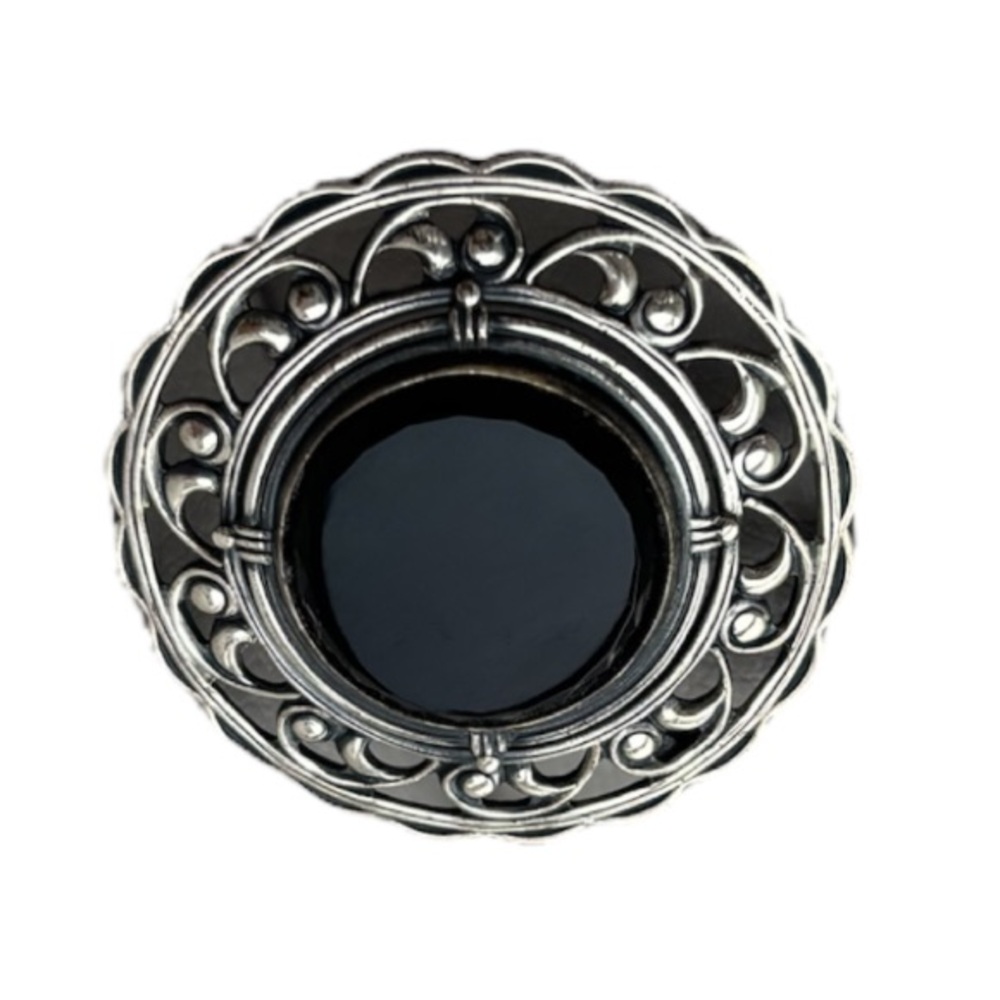 Vintage Sterling Silver Brooch Pin Onyx Black Stone Ornate Scrolled Filigree - Picture 6 of 15